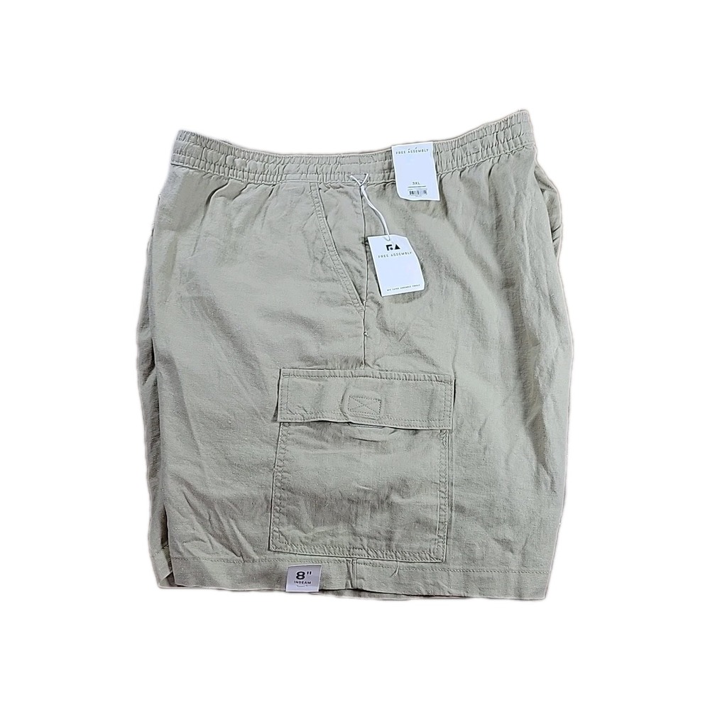 Free Assembly Cargo Shorts‎ 3X Mens Linen Blend Beige 8" Inseam NEW